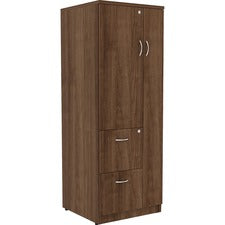 Lorell Essentials Storage Cabinet - 2-Drawer - 23.6" x 23.6"65.6" Cabinet, 0.5" Compartment - 2 x Storage Drawer(s) - 1 Door(s) - Finish: Walnut, Laminate
