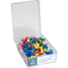 Business Source 1/2" Head Push Pins - 0.50" Head - 100 / Box - Assorted