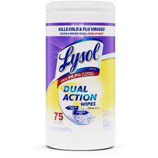 Dual Action Disinfecting Wipes, 1-Ply, 7 x 7.5, Citrus, White/Purple, 75/Canister, 6 Canisters/Carton