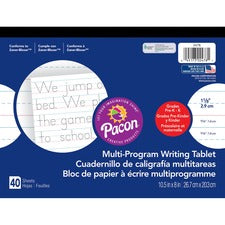 Pacon Multi-Program Handwriting Tablet - 40 Sheets - Both Side Ruling Surface - Ruled - 1.13" Ruled - 10 1/2" x 8" - White Paper - Assorted Cover - Chipboard Backing, Recyclable, Film-wrapped - 1 Each
