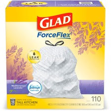 Glad ForceFlex Tall Kitchen Drawstring Trash Bags - Mediterranean Lavender with Febreze Freshness - 13 gal Capacity - 23.75" Width x 25.38" Length - 0.72 mil (18 Micron) Thickness - White - 1/Box - 110 Per Box - Home, Office