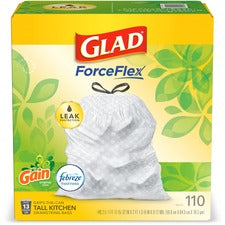 Glad ForceFlex Tall Kitchen Drawstring Trash Bags - 13 gal Capacity - 24  Width x 27 Length - White - Plastic - 4/Carton - 100 Per Box - Kitchen,  Office, Day Care, Restaurant, School