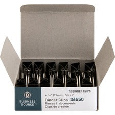 Business Source Fold-back Binder Clips - Small - 0.8" Width - 0.38" Size Capacity - for Paper - 1Dozen - Black - Steel