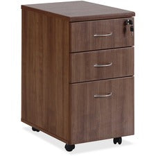 Lorell Essentials Walnut Freestanding Mobile Pedestal - 3-Drawer - 1" Top, 3.8" Drawer Pull, 0.1" Edge, 15.8" x 22"28.4" Pedestal - 3 x Box, File Drawer(s) - Single Pedestal