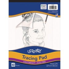 UCreate Tracing Pad - 40 Sheets - Plain - Unruled Margin - 9" x 12" - Transparent Paper - Bleed-free - 40 / Pad