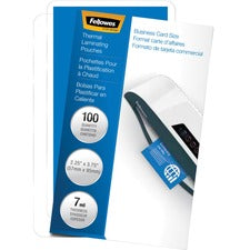 Fellowes Business Card Glossy Laminating Pouches - Sheet Size Supported: Business Card - Laminating Pouch/Sheet Size: 3.75" Width x 7 mil Thickness - Type G - Glossy - for Document, Business Card - Durable - Clear - 100 / Pack
