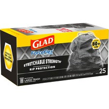 Glad ForceFlexPlus Large Drawstring Trash Bags - Large Size - 30 gal Capacity - 24" Width x 25.13" Length - Black - Plastic - 312/Pallet - 25 Per Box - Home, Office, Can, Kitchen, Day Care, Restaurant, School, Commercial, Breakroom, Cafeteria