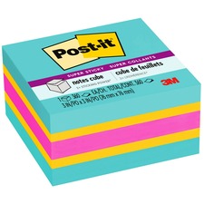 Post-it&reg; Super Sticky Notes Cube - 3" x 3" - Square - 360 Sheets per Pad - Aqua Splash, Sunnyside, Power Pink - Paper - Sticky, Recyclable - 1 / Pack