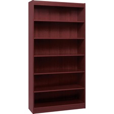 Lorell Panel End Hardwood Veneer Bookcase - 36" x 12" x 84" - 6 x Shelf(ves) - 660 lb Load Capacity - Mahogany - Laminate - Wood - Assembly Required