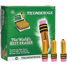 Ticonderoga Latex-free Pencil-shape Eraser - Yellow - Pencil - 36 / Box - Latex-free, Smudge-free, Non-toxic