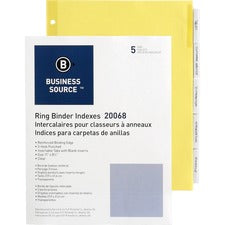 Business Source Buff Stock Ring Binder Indexes - 5 x Divider(s) - Blank Tab(s) - 5 Tab(s)/Set2" Tab Width - 8.5" Divider Width x 11" Divider Length - Letter - 3 Hole Punched - Buff Buff Paper Divider - Clear Tab(s) - 5 / Set