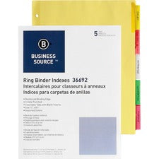 Business Source Insertable Tab Ring Binder Indexes - 5 Blank Tab(s)2" Tab Width - 8.5" Divider Width x 11" Divider Length - Letter - 3 Hole Punched - Multicolor Tab(s) - 5 / Set