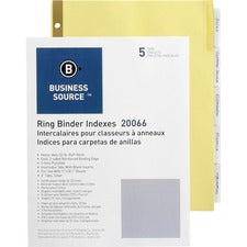 Business Source Insertable 5-Tab Ring Binder Indexes - 5 x Divider(s) - 5 Tab(s)/Set2" Tab Width - 8.5" Divider Width x 11" Divider Length - Letter - 3 Hole Punched - Buff Divider - Clear Tab(s) - 5 / Set