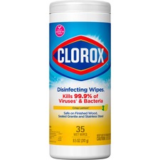 Clorox Disinfecting Cleaning Wipes - Ready-To-Use Wipe - Crisp Lemon Scent - 35 / Canister - 1 Each - Yellow