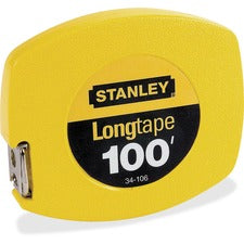 Stanley Measuring Tapes - 100 ft Length 0.4" Width - 1/8 Graduations - Imperial Measuring System - Plastic, Polymer - 1 Each - Yellow