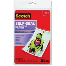Self-sealing Laminating Pouches, 9.5 Mil, 4.38" X 6.38", Gloss Clear, 5/pack