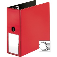 Business Source 5" D-Ring Binder - 5" Binder Capacity - 1050 Sheet Capacity - Slant D-Ring Fastener(s) - Internal Pocket(s) - Red - Transparent, Lay Flat, Label Holder, Spine - 1 Each