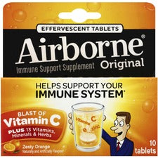 Airborne Zesty Orange Tablets - For Immune Support - Zesty Orange - 10 / Tube