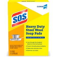 CloroxPro™ S.O.S Steel Wool Soap Pads - Pad - 5" Width x 4" Length - 15 / Box - 240 / Bundle - Pink, Gray