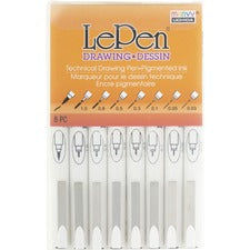 Marvy LePen Technical Drawing Pen Set - 0.08 mm, 0.5 mm, 0.1 mm, 0.05 mm, 0.03 mm, 1 mm, 0.3 mm Pen Point Size - Brush Pen Point Style - Black Water Based, Pigment-based Ink - 8 / Pack