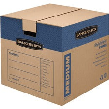 Smoothmove Prime Moving/storage Boxes, Hinged Lid, Regular Slotted Container, Medium, 18" X 18" X 16", Brown/blue, 8/carton