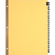 Business Source Monthly Black Leather Tab Index Dividers - 12 Printed Tab(s) - Month - January-December - 8.5" Divider Width x 11" Divider Length - Letter - 3 Hole Punched - Buff Paper Divider - Black Leather Tab(s) - 12 / Set
