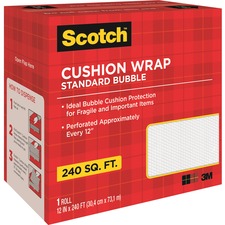 Scotch Perforated Cushion Wrap - 12" Width x 240 ft Length - Perforated, Lightweight, Recyclable, Non-scratching, Easy Tear - Polyethylene, Nylon - Clear