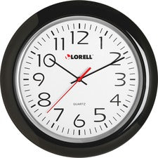 Lorell 13-1/4" Round Quartz Wall Clock - Analog - Quartz - White Main Dial - Black/Plastic Case