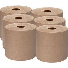 Genuine Joe Embossed Hardwound Roll Towels - 7.88" x 1000 ft - Kraft - Absorbent, Embossed, Designed - For Restroom - 6 / Carton