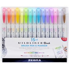Zebra MILDLINER Dual Ended Brush Pen & Marker Set - Medium Pen Point - Fine Marker Point - Brush Pen Point Style - Bullet Marker Point Style - Assorted Pigment-based Ink - White Barrel - 15 / Pack
