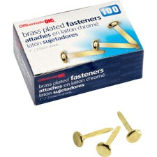 Officemate Round Head Fasteners - 1" Shank - 0.38" Head - 100 / Box - Brass