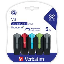 32GB Store 'n' Go&reg; V3 USB 3.2 Gen 1 Flash Drive - 5pk - Assorted - 32GB - 5pk - Assorted