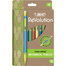 BIC ReVolution Mechanical Pencil - 0.7 mm Lead Diameter - Black Lead - Yellow, Green, Red, Blue Barrel - 1 Dozen