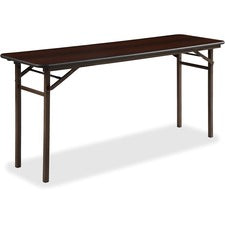 Lorell Mahogany Folding Banquet Table - Mahogany Rectangle Top x 60" Table Top Width x 18" Table Top Depth x 0.62" Table Top Thickness - 29" Height