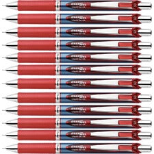 Pentel EnerGel RTX Liquid Gel Pens - Fine Pen Point - 0.5 mm Pen Point Size - Needle Pen Point Style - Refillable - Retractable - Red Gel-based Ink - Blue Barrel - Stainless Steel Tip - 12 / Box