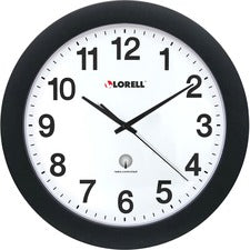 Lorell 12" Round Radio Controlled Wall Clock - Analog - Quartz - White Main Dial - Black/Plastic Case