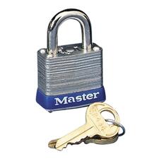 Four-pin Tumbler Lock, Laminated Steel Body, 1.12" Wide, Silver/blue, 2 Keys