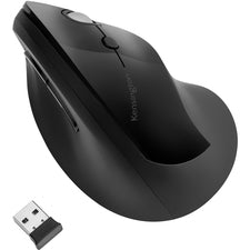 Kensington Pro Fit Ergo Vertical Wireless Mouse - Wireless - Radio Frequency - Black - 1 Pack - USB - 1600 dpi - Scroll Wheel - 6 Button(s)