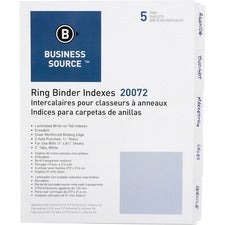 Business Source 3-Ring 5-Tab Erasable Tab Indexes - 5 Write-on Tab(s)2" Tab Width - 8.5" Divider Width x 11" Divider Length - Letter - 3 Hole Punched - White Divider - Mylar Tab(s) - 5 / Set