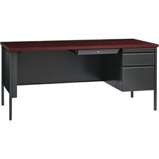 Lorell Fortress Series Right-Pedestal Desk - Rectangle Top - 66" Table Top Width x 30" Table Top Depth x 1.12" Table Top Thickness - 29.50" Height - Assembly Required - Laminated, Mahogany - Steel