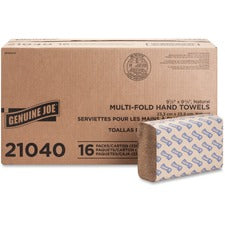 Genuine Joe Multifold Natural Towels - 1 Ply - Multifold - 9.25" x 9.40" - Natural - Paper - Chlorine-free, Interfolded, Embossed - For Restroom, Public Facilities, Commercial, Office, Breakroom, Kitchen - 250 Per Pack - 16 / Carton