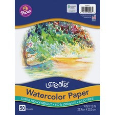 UCreate Watercolor Paper - 50 Sheets - 140 lb Basis Weight - 300 g/m&#178; Grammage - 9" x 12" - White Paper - Acid-free, Heavyweight Sheet, Recyclable, Sturdy - 50 / Pack