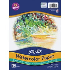 UCreate Watercolor Paper - 50 Sheets - 140 lb Basis Weight - 300 g/m² Grammage - 9" x 12" - White Paper - Acid-free, Heavyweight Sheet, Recyclable, Sturdy - 50 / Pack