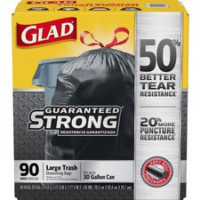 Glad Large Drawstring Trash Bags - Extra Strong - Large Size - 30 gal Capacity - 30" Width x 32.99" Length - Black - Plastic - 68/Pallet - 90 Per Box - Garbage, Indoor, Outdoor