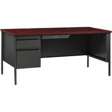Lorell Fortress Series Left-Pedestal Desk - Rectangle Top - 66" Table Top Width x 30" Table Top Depth x 1.12" Table Top Thickness - 29.50" Height - Assembly Required - Laminated, Mahogany - Steel