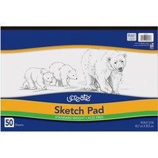 UCreate Medium Weight Sketch Pads - 50 Sheets - 18" x 12" - White Paper - Mediumweight, Acid-free - Recycled - 50 / Pad