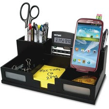 Midnight Black Desk Organizer With Smartphone Holder, 6 Compartments, Wood, 10.5 X 5.5 X 4