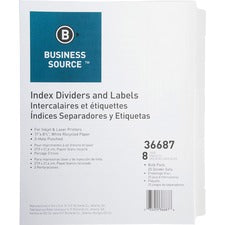 Business Source Punched Laser Index Dividers - 8 Blank Tab(s) - 8.5" Divider Width x 11" Divider Length - Letter - 3 Hole Punched - White Paper Divider - White Tab(s) - 25 / Box