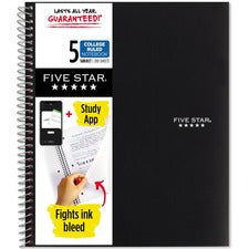 Five Star Notebook - 5 Subject(s) - 200 Sheets - Wire Bound - College Ruled - 3 Hole(s) - Letter - 8 1/2" x 11" - Blue Cover - Bleed Resistant, Pocket, Perforated, Water Resistant, Spiral Lock, Acid-free, Pocket Divider - 1 Each