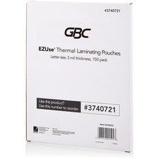 GBC Fusion EZUse Laminating Pouches - Sheet Size Supported: Letter 8.50" Width x 11" Length - Laminating Pouch/Sheet Size: 3 mil Thickness - Glossy - for Document - UV Resistant, Durable - Clear - 150 / Pack